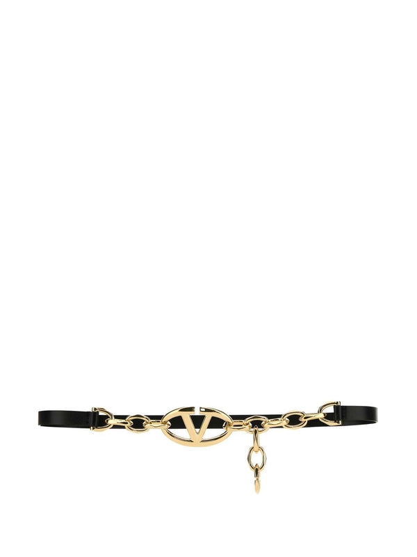 V Logo Buckle Leather Belt