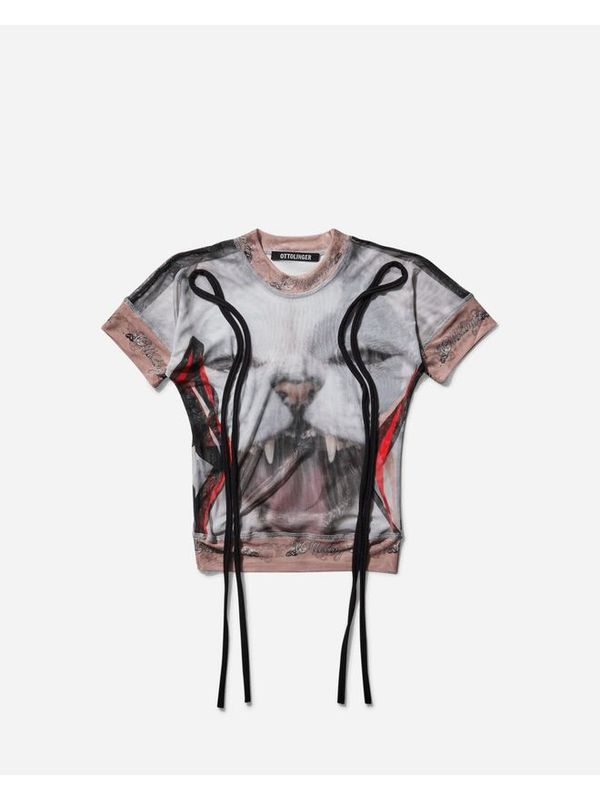 Graphic Printing String Detail Short Sleeve T-Shirt