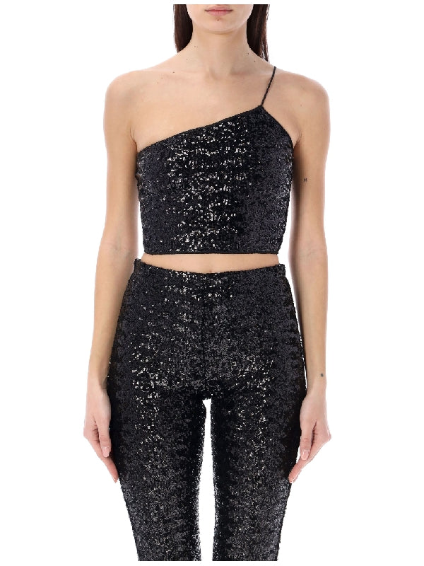 Allover Sequin One-shoulder Crop Top