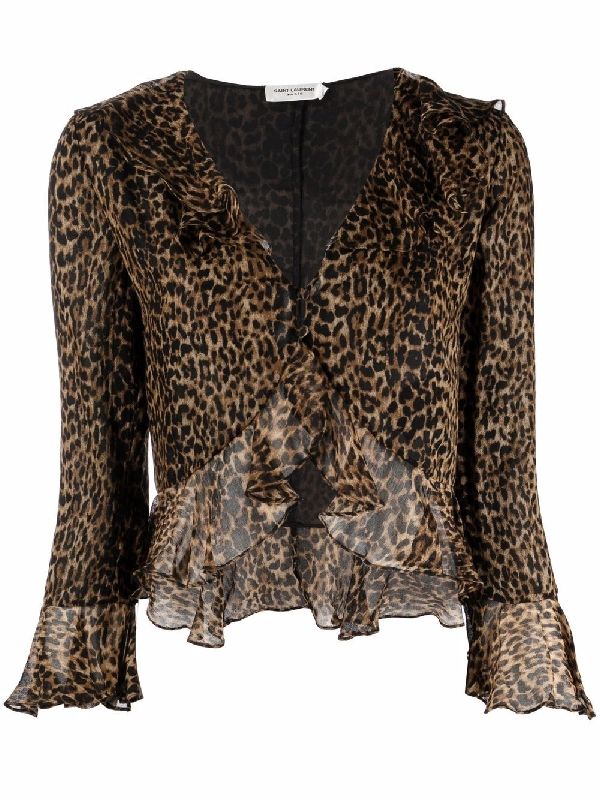 Leopard Wool Ruffle Blouse