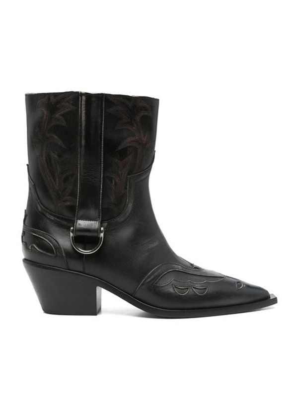 Western Detail Leather Ankle Boots