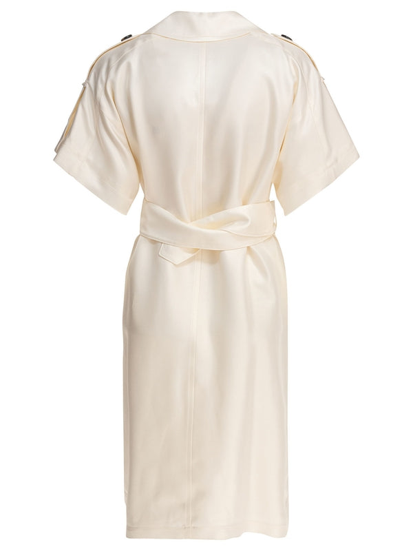 Beige Belt Detail Midi Dress