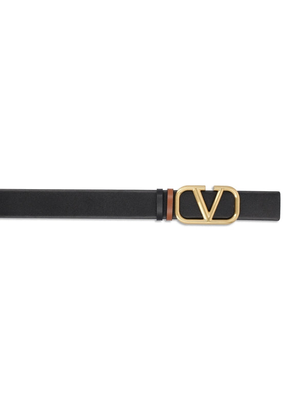 V Logo Reversible Leather Belt