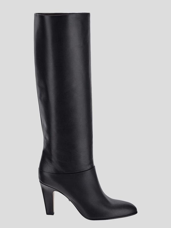 Black Leather Long Boots