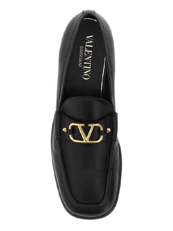 V Logo Signature Leather Loafer