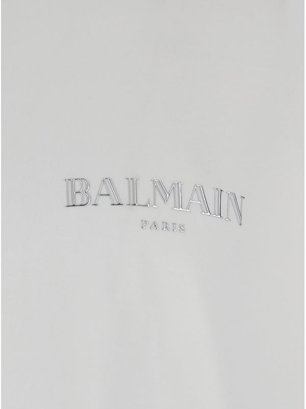White Crewneck T-Shirt with Logo Lettering on the Front in Cotton Man Half Sleeve