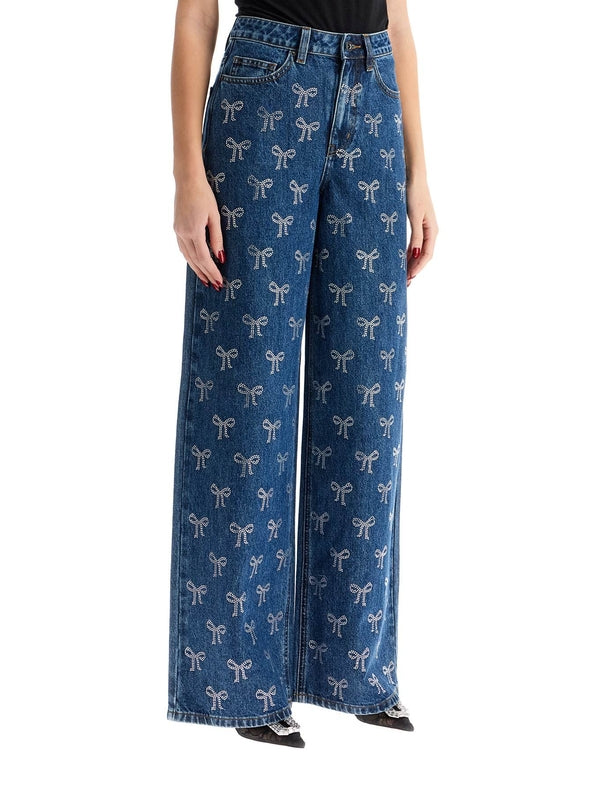 All-Over Rhinestone Bow Denim Pants