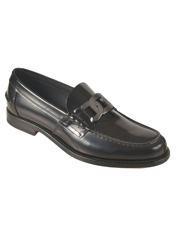 Chain Link Detail Leather Loafers