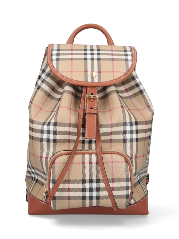 Check Pattern Leather Detail Backpack