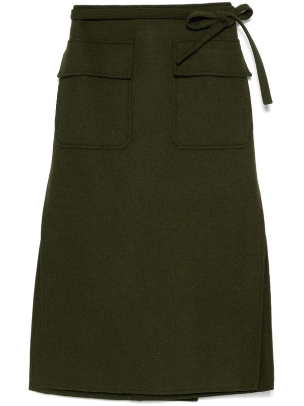 Tie Detail Wool Cashmere Wrap Skirt