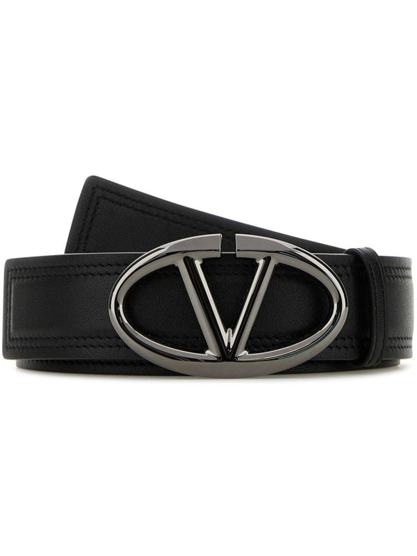 V Logo Leather Belt