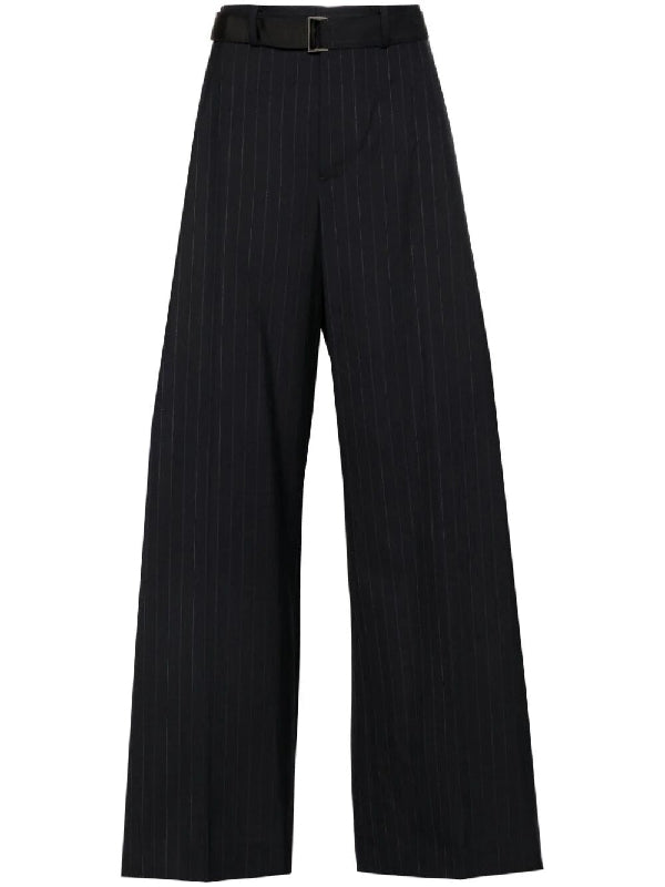 Belted Stripe Pleated Pants