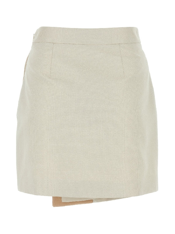 Beige Cotton Blend Mini Skirt