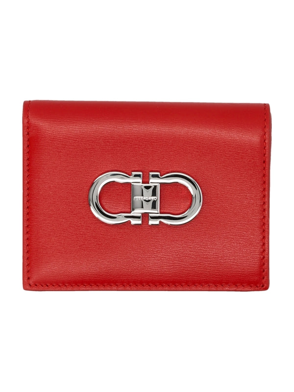 FERRAGAMO - Double Gancini Detail Leather
  Wallet - Jente