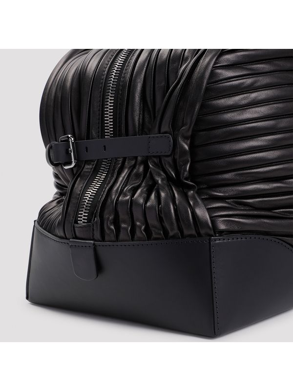 Pleats Detail Lambskin Boston Bag