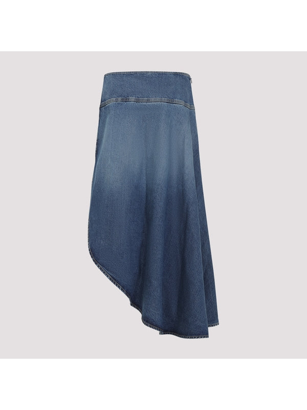 Asymmetric Denim Midi Skirt