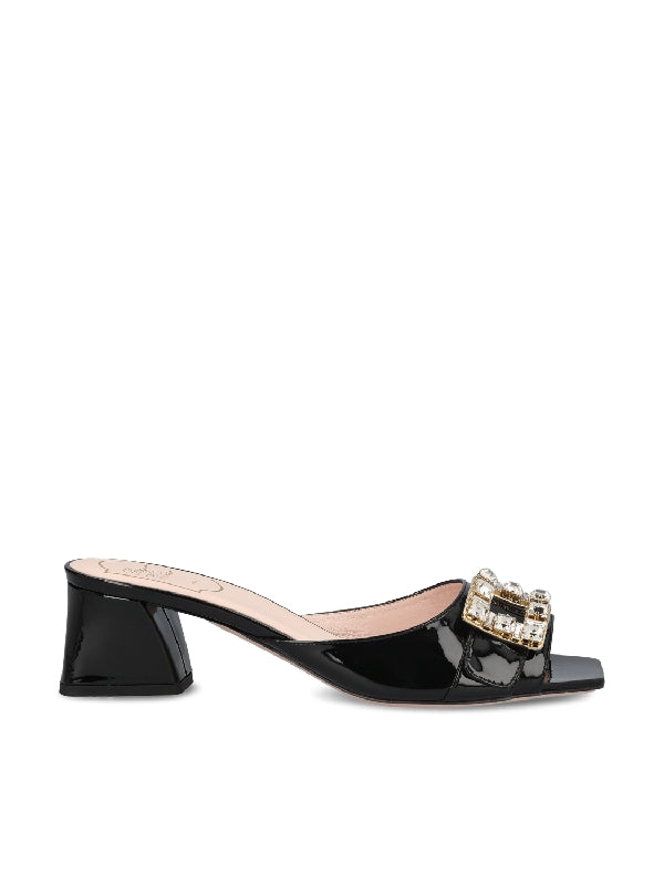 Tres Vivier Strass Buckle Leather Mules