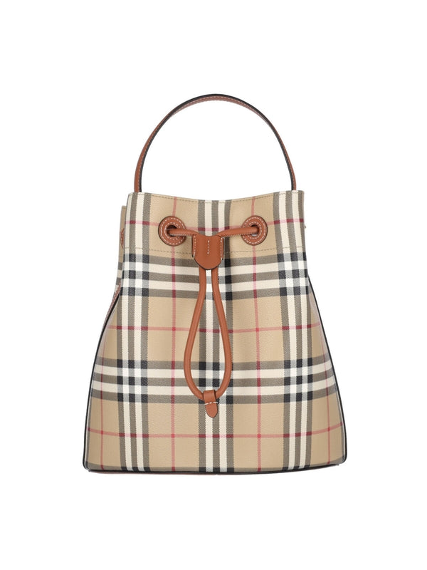 Check Pattern Drawstring Bucket Bag