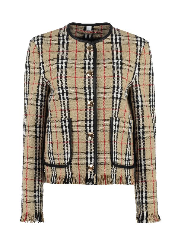 Vintage Check Bouclé Fringe Jacket