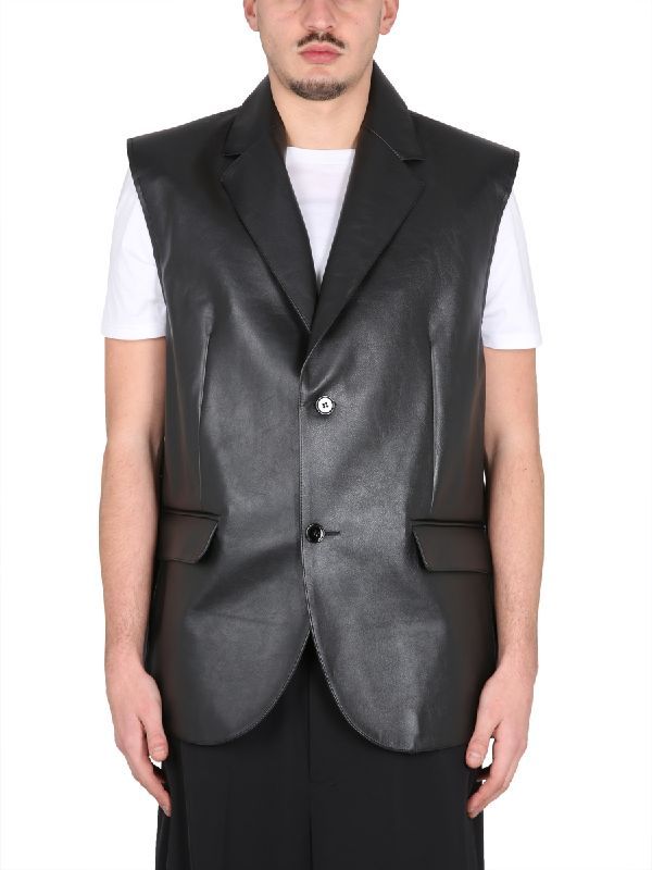 Black Leather Tailored Vest