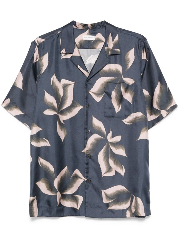 All-Over Floral Pattern Silk Short Sleeve Twill Shirt