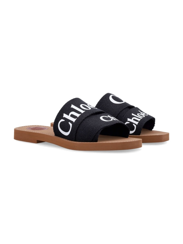 Woody Logo Linen Flat Sandals