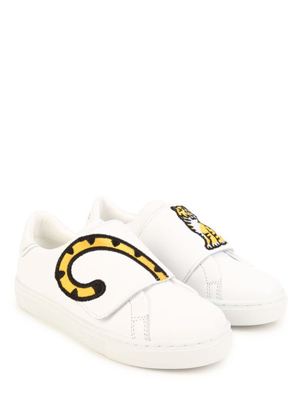 Tiger Embroidered Leather Sneakers