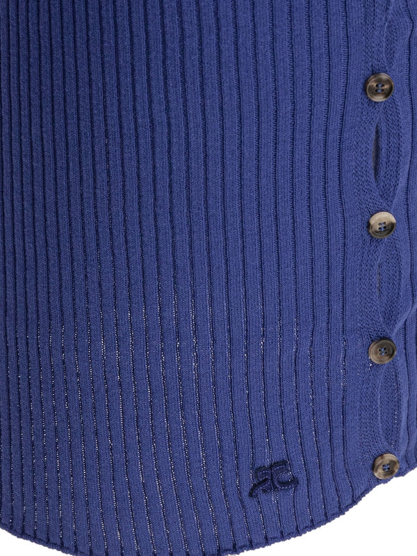 Button Detail Rib Mini Skirt