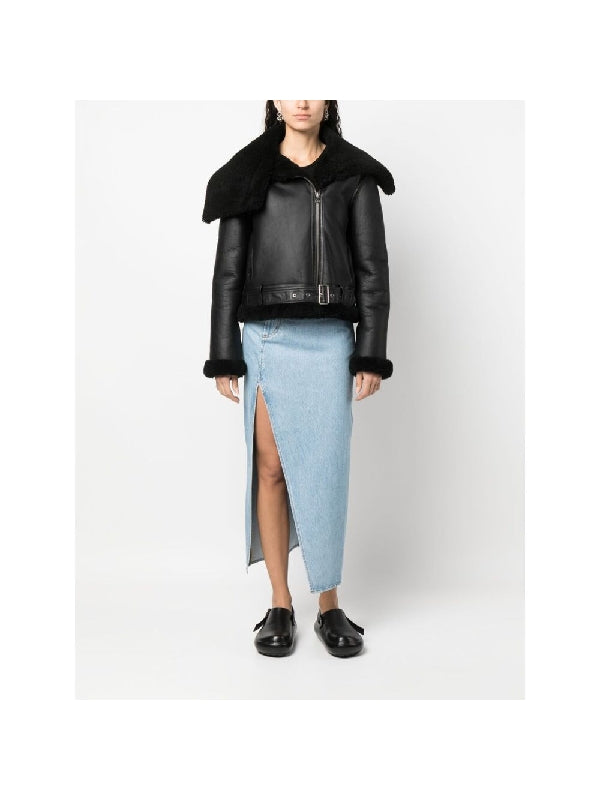 Asymmetric Collar Shearling
  Leather Jacket