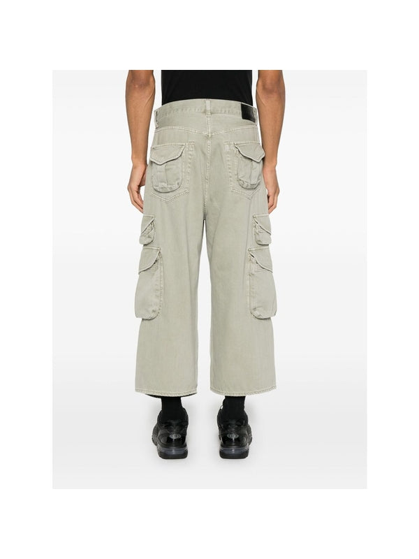 Crop Wide Denim Cargo Pants