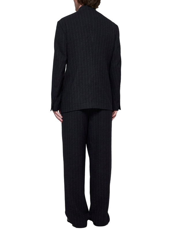 Striped Wool Collarless Suit Set