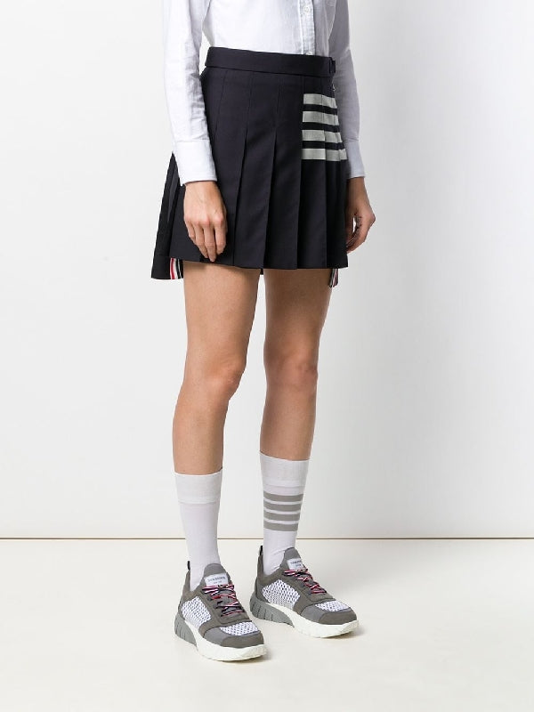 4-Bar Pleated Wool Mini Skirt