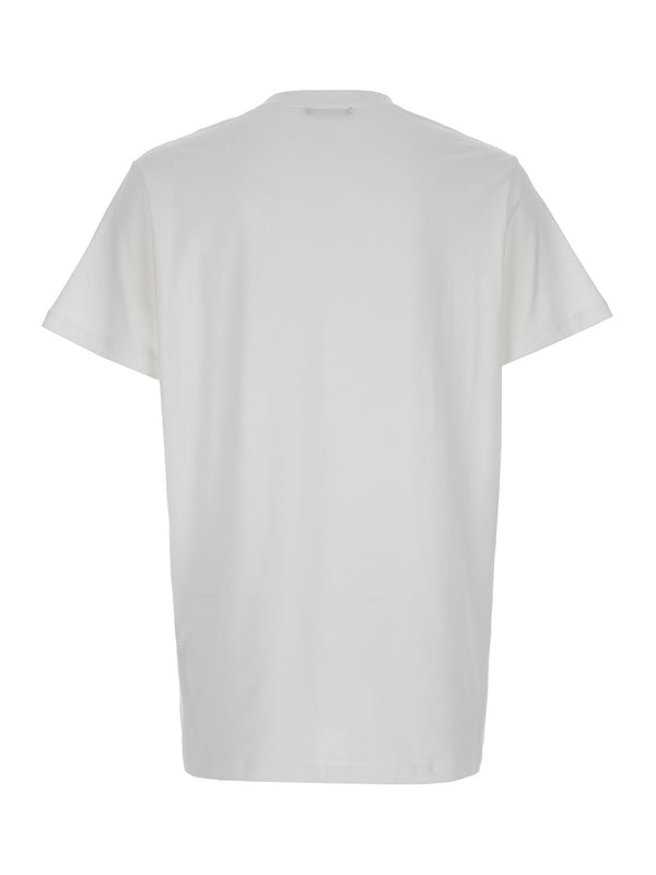 White Crewneck T-Shirt with Logo Lettering on the Front in Cotton Man Half Sleeve