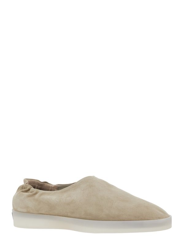 Beige Mules with Logo Patch on the Back and Elasticized Heel in Suede Man Low top Sneakers