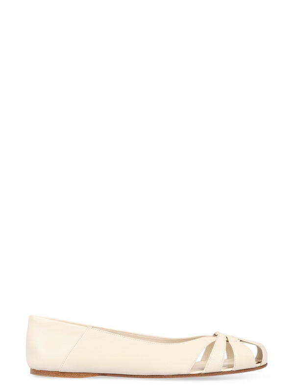 Cutout Detail Leather Flat Shoes