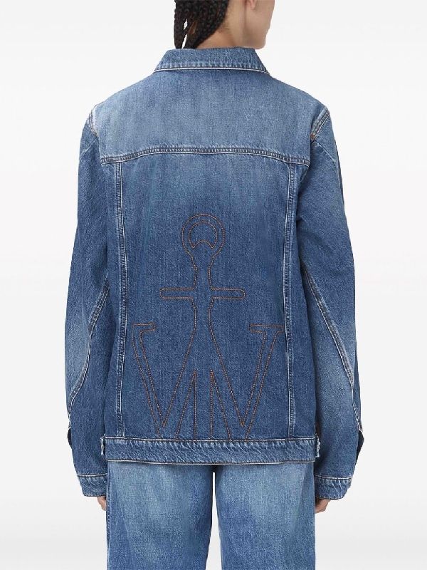 Back Stitch Anchor Logo Asymmetric Line Denim Jacket