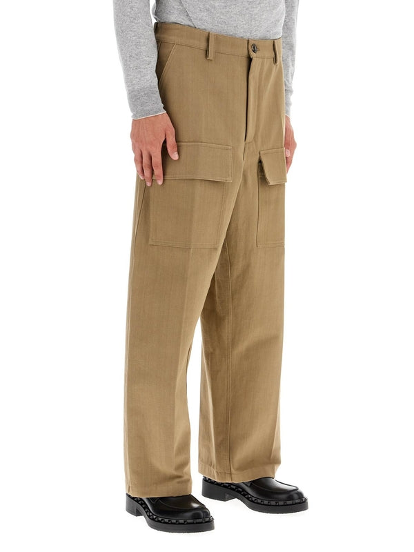 Beige Cotton Cargo Pants