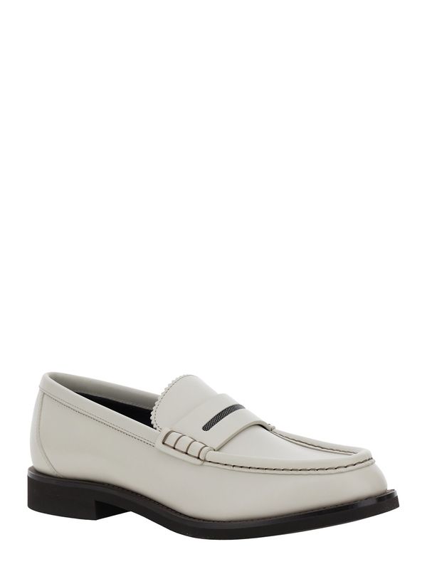 White Leather Penny Loafers