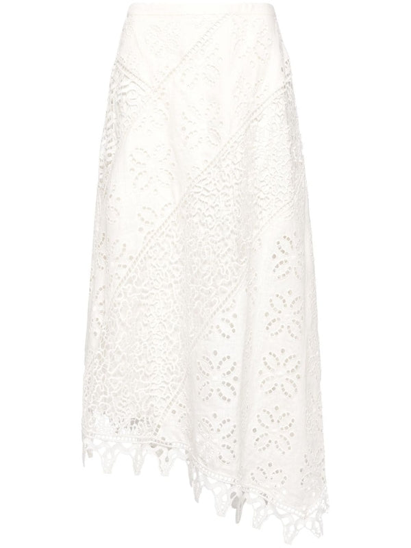 Lace Embellished Linen
  Asymmetric Skirt