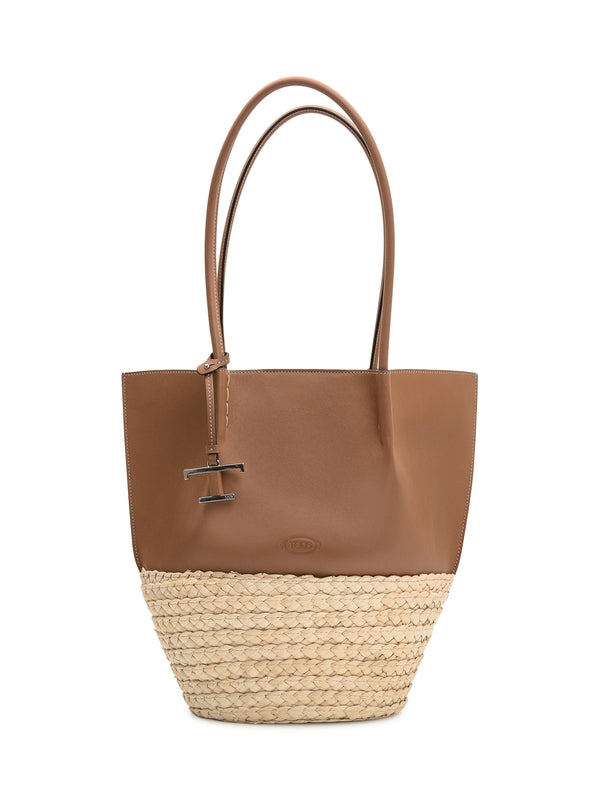Bux Raffia Leather Panel Tote Bag