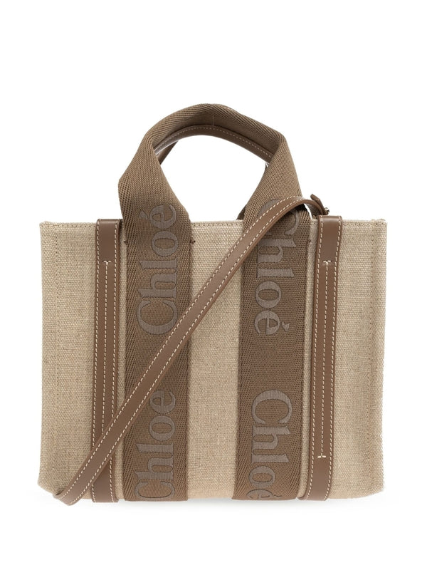 Woody Logo Linen Small Tote Bag