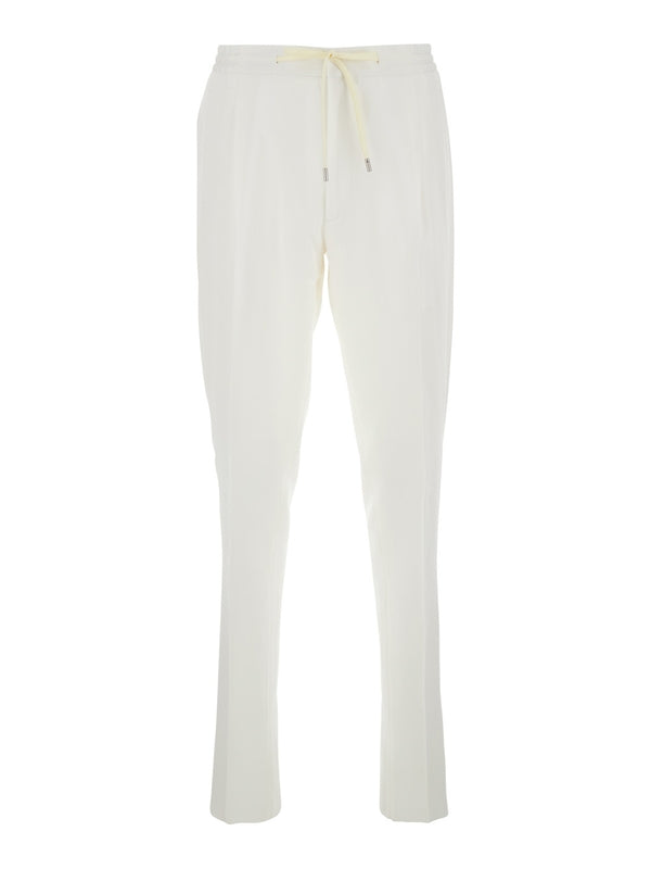 White Pants with Elastic Waist and Drawstring in Cotton Man Casual Pants