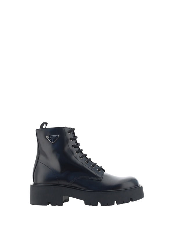 Triangle Logo Leather Lace-up Boots