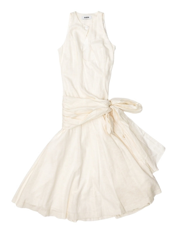 VICTOIRE Linen Flare Midi Dress