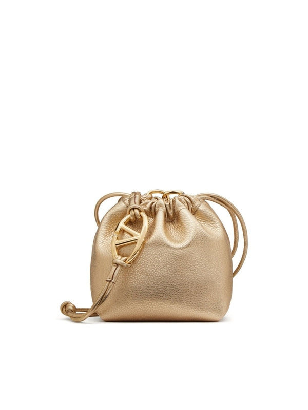 V Logo Puffer Leather Mini
  Bucket Bag