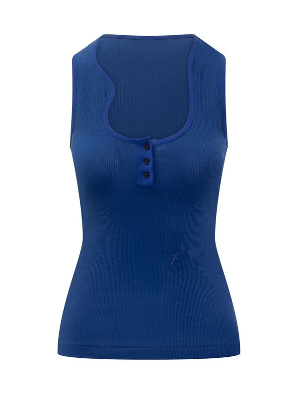 Neckline Detail Cotton Polo Sleeveless Top