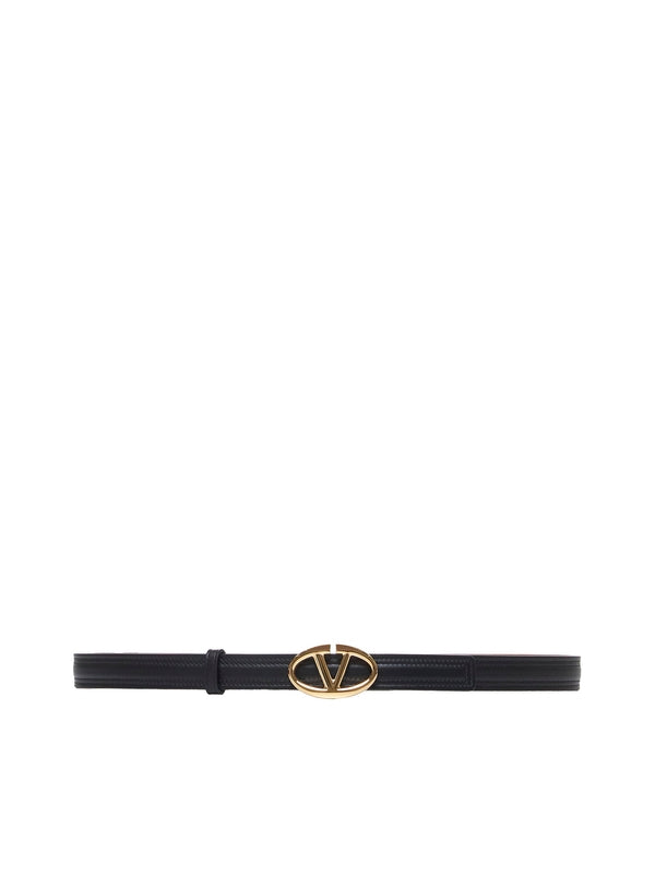 Black V Logo Calfskin Belt