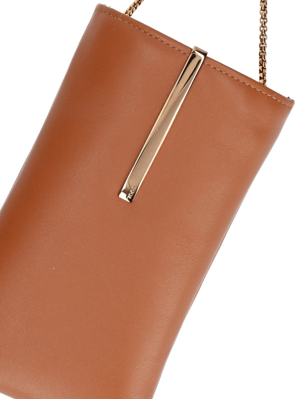 Metal Logo Leather Chain Phone Holder Bag