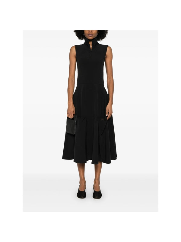 High Neck Zip Sleeveless Midi
  Dress