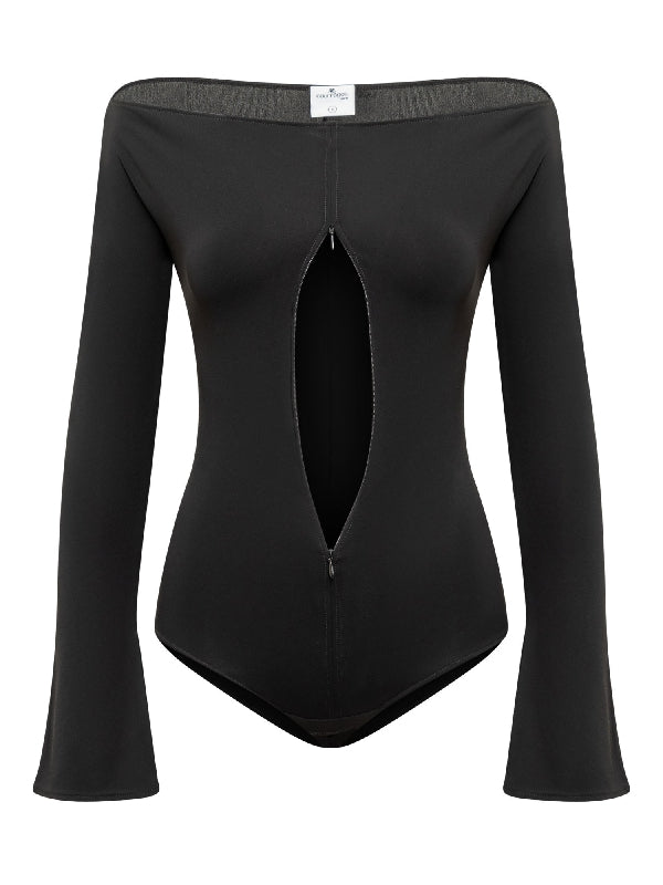 Black Boatneck Cutout Bodysuit